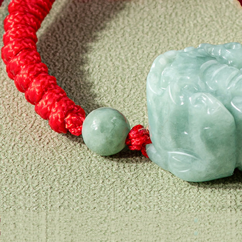 Buddha Stones Handmade Natural Jade PiXiu Protection King Kong Knot Braided String Bracelet - image 5