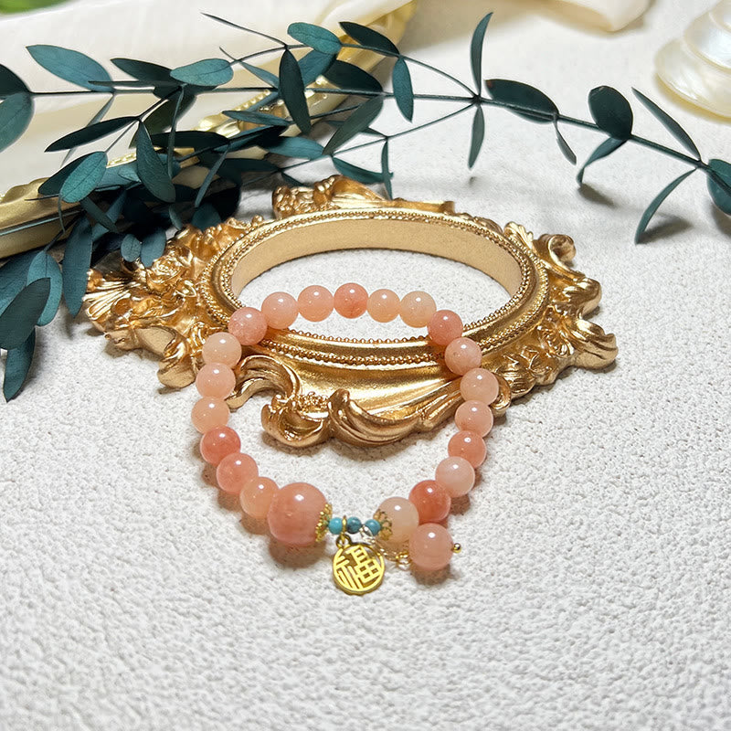 Buddha Stones Natural Orange Stone Turquoise Fu Character Charm Luck Fortune Bracelet - image 2