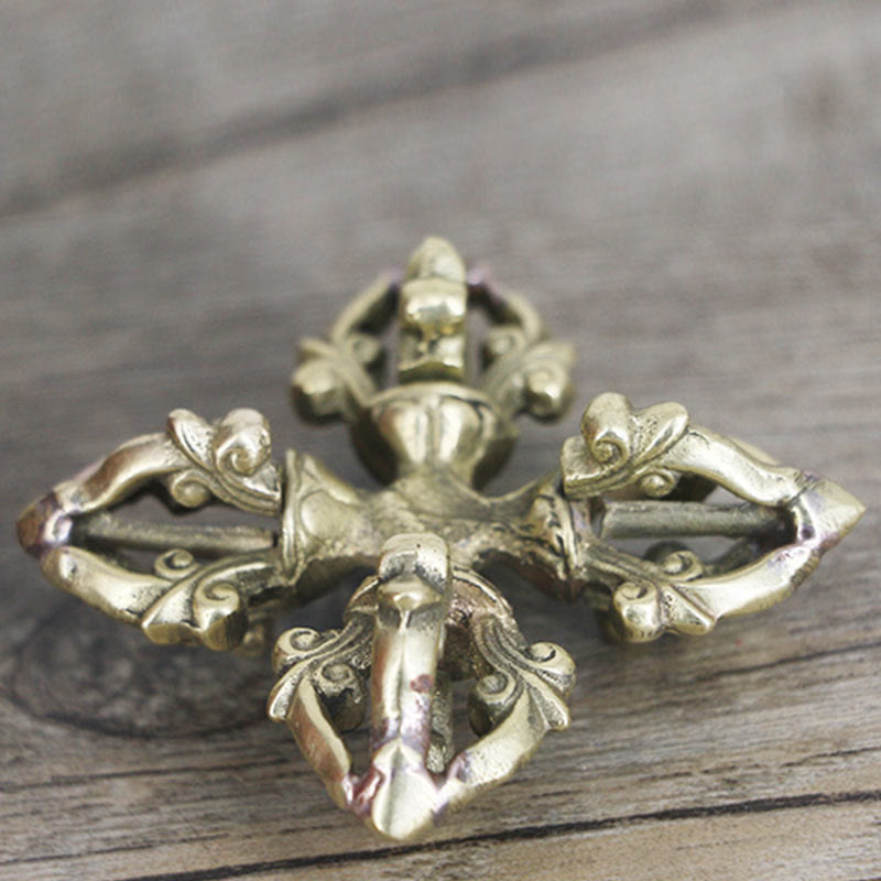 Nepal Handmade 5 Prong Double Dorje Copper Strength Vajra - image 5