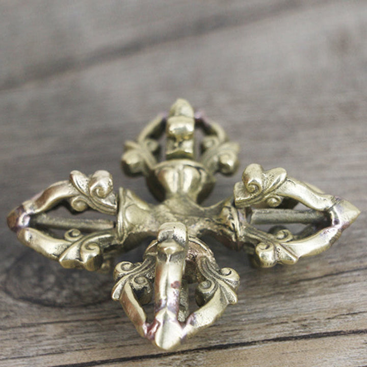 Nepal Handmade 5 Prong Double Dorje Copper Strength Vajra - image 5