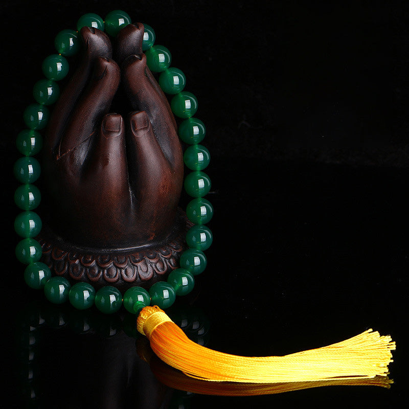 Buddha Stones Natural Green Agate Wrist Mala Power Tassels Pocket Mala Car Decoration - 14mm - image 0