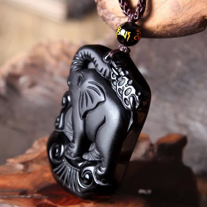 Black Obsidian Elephant Protection String Necklace Pendant Key Chain - image 5