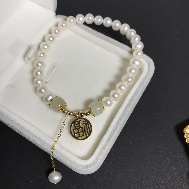 Buddha Stones Natural Pearl Hetian Jade Happiness Wisdom Bead Bracelet - image 5