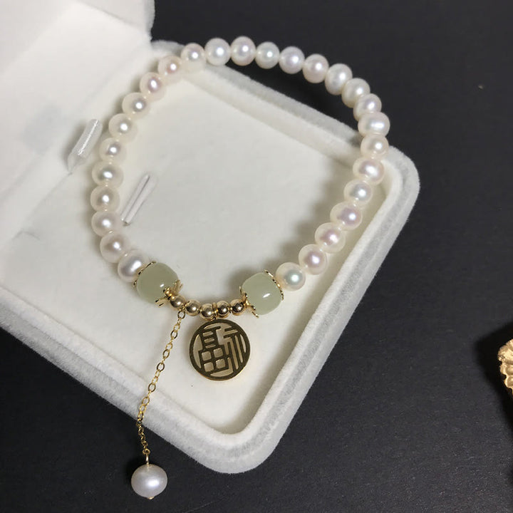 Buddha Stones Natural Pearl Hetian Jade Happiness Wisdom Bead Bracelet - image 5