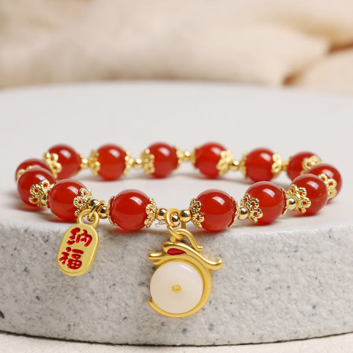 Buddha Stones Year of the Dragon Red Agate Green Aventurine Peace Buckle Fu Character Lucky Fortune Bracelet - image 14