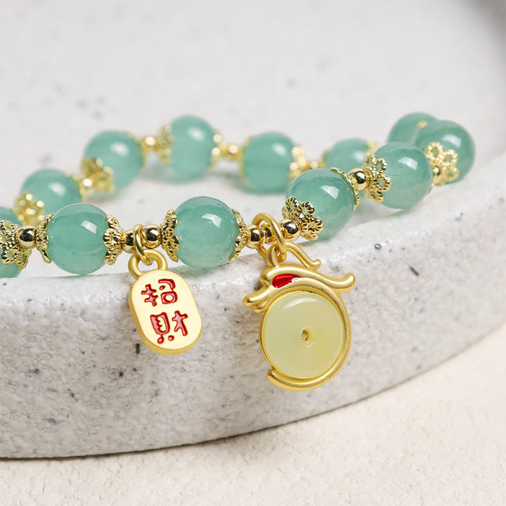 Buddha Stones Year of the Dragon Red Agate Green Aventurine Peace Buckle Fu Character Lucky Fortune Bracelet - image 9