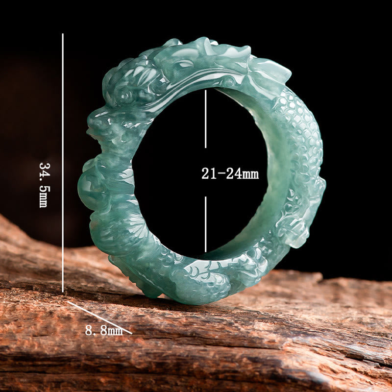 Buddha Stones Natural Jade Dragon Success Ring - image 9