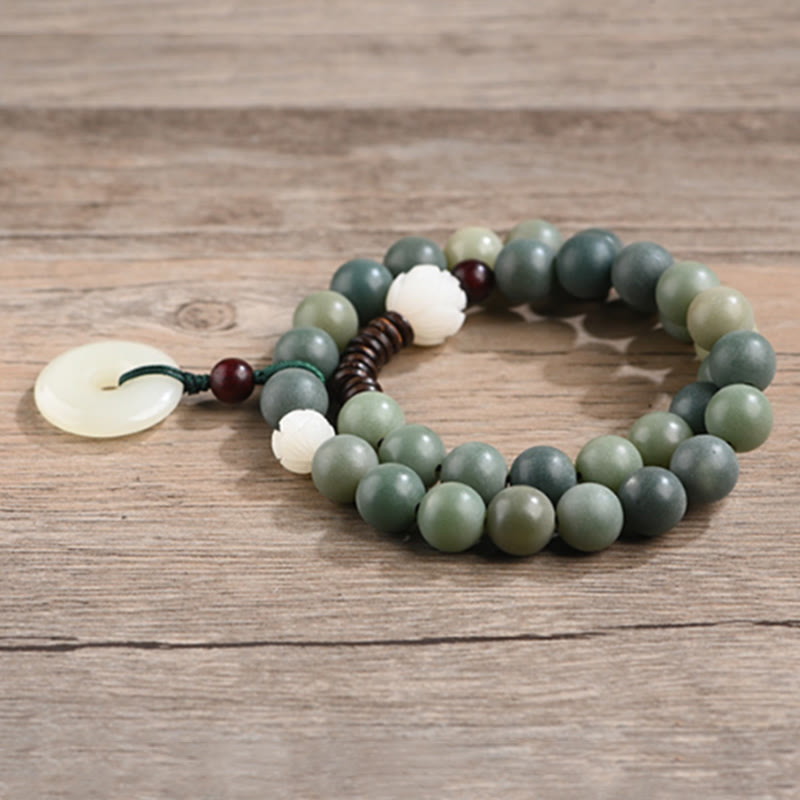 Buddha Stones Cyan Bodhi Seed Lotus Jade Peace Buckle Wisdom Double Wrap Bracelet - image 9