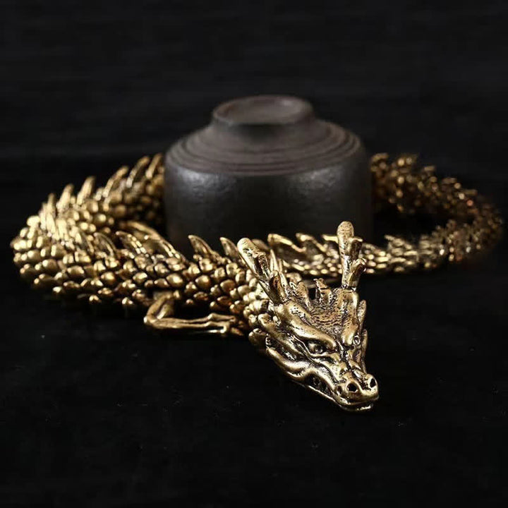 Buddha Stones Brass Copper Dragon Wealth Luck Protection Statue Figurine Home Decoration - image 2