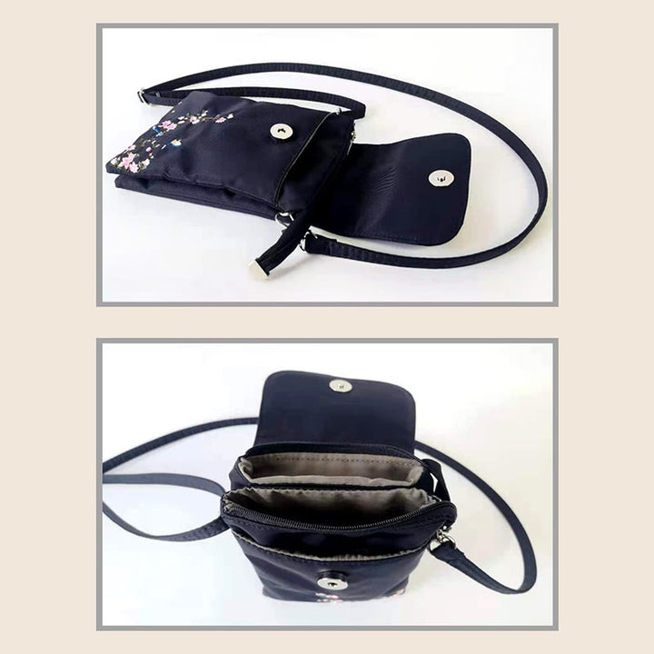 Buddha Stones Waterproof Handmade Embroidered Lotus Flowers Crossbody Bag Shoulder Bag Cellphone Bag - image 6