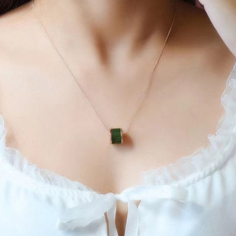 Buddha Stones Round Cyan Jade Luck Necklace Pendant - image 3