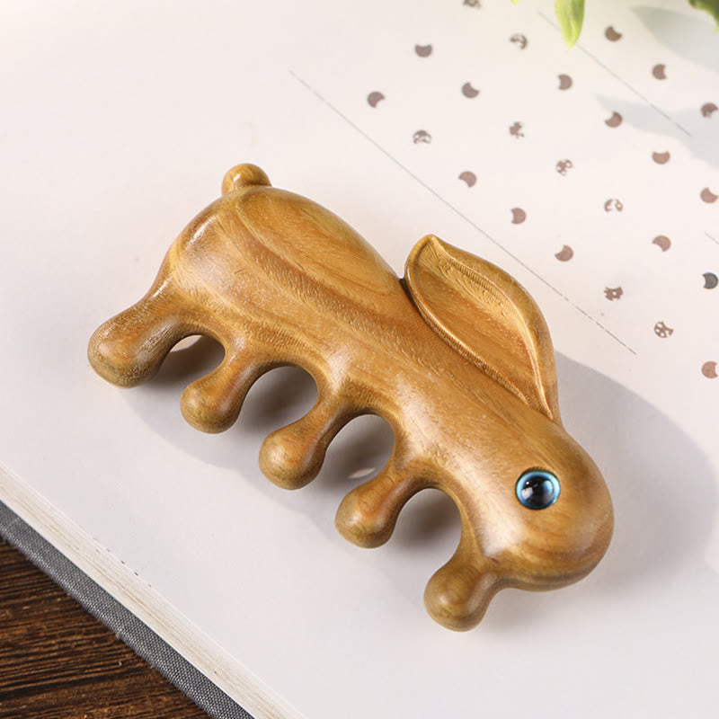 Small Leaf Red Sandalwood Green Sandalwood Lovely Bunny Relaxation Massage Comb - image 12