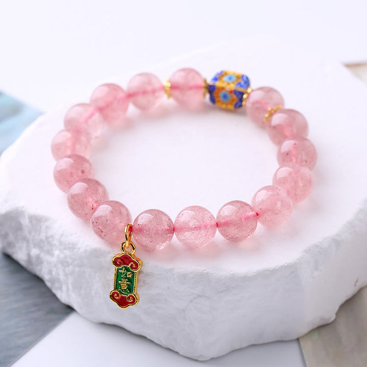 Buddha Stones Strawberry Quartz Positive Ruyi Charm Bracelet - Strawberry Quartz(Love♥Healing) - image 0