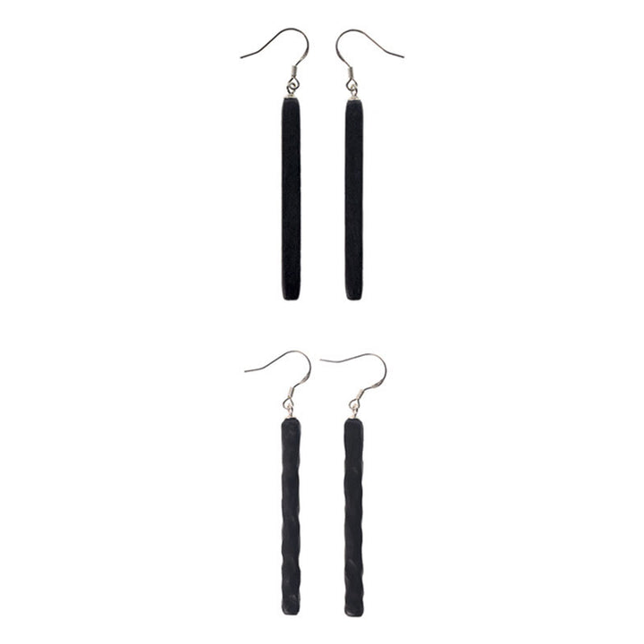 Buddha Stones 925 Sterling Silver Ebony Wood Texture Balance Peace Drop Dangle Earrings - image 12