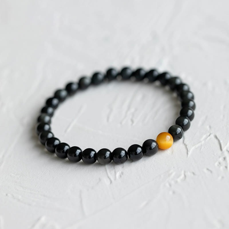 Buddha Stones Natural Rainbow Obsidian Tiger Eye Positive Love Bracelet - 6mm(Wrist Circumference 14-16cm) - image 0