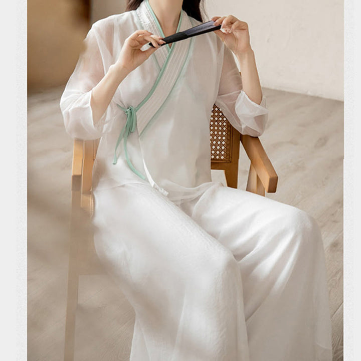 Buddha Stones Retro Prayer Zen Spiritual Meditation Practice Chiffon Clothing Women's Set - image 12