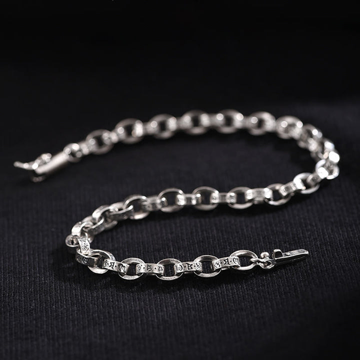 Buddha Stones 925 Sterling Silver Om Mani Padme Hum Carved Design Creativity Metal Bracelet - image 2