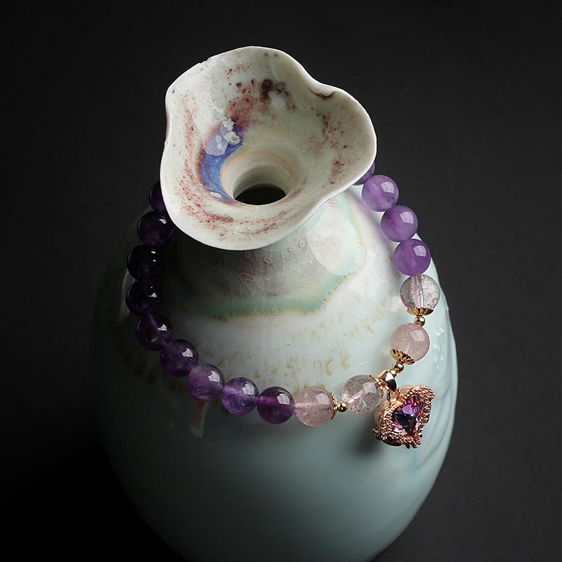 Natural Amethyst Strawberry Quartz Crystal Fortune Bracelet - image 1