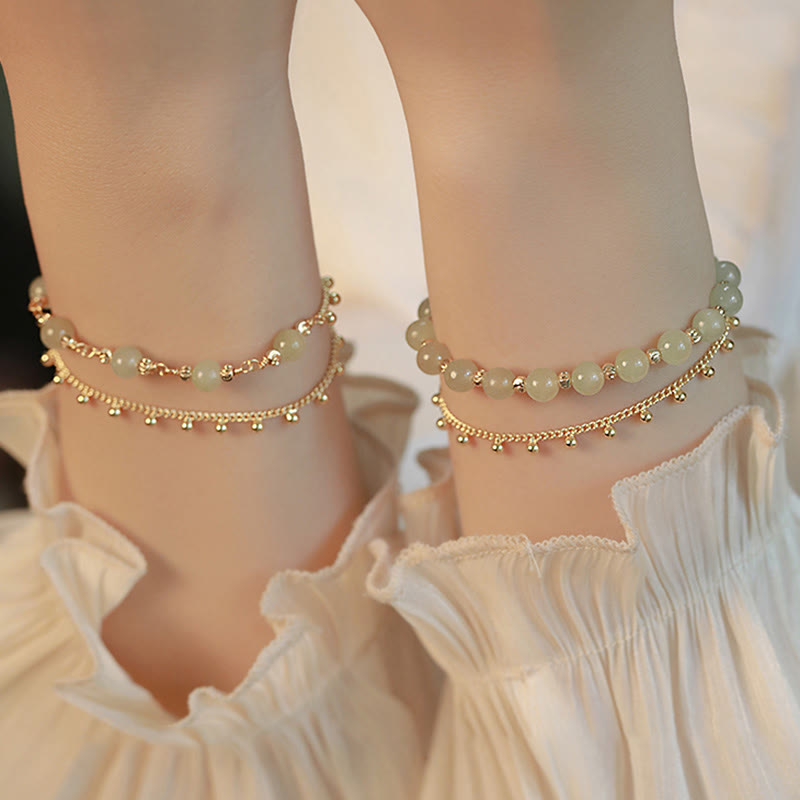 Buddha Stones 14K Gold Plated 2 Layers Hetian Jade Bead Luck Prosperity Bracelet - image 10