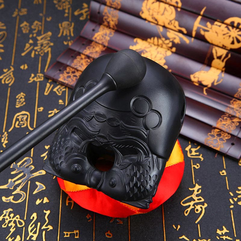 Buddha Stones Koi Fish Pattern Mindfulness Buddhist Temple Mokugyo Wooden Fish Drum - 13*10cm - image 0