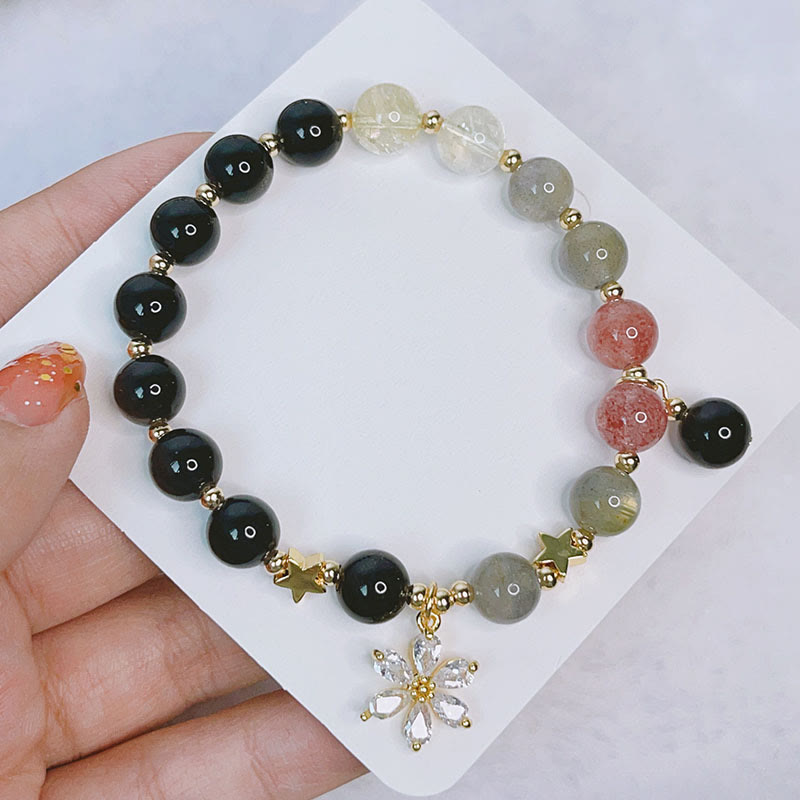 Buddha Stones Natural Silver Sheen Obsidian Love Heart Star Flower Protection Bracelet - image 11