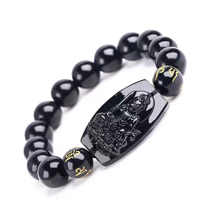 Buddha Stones Chinese Zodiac Obsidian Protection Bracelet - Rabbit-14mm - image 2