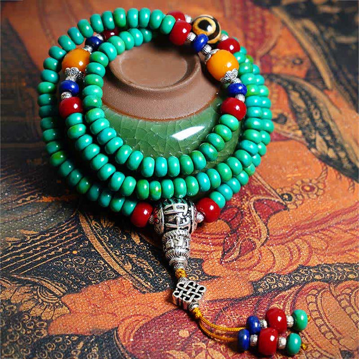 Buddha Stones 108 Mala Beads Tibetan Turquoise Dzi Bead Protection Bracelet - image 10