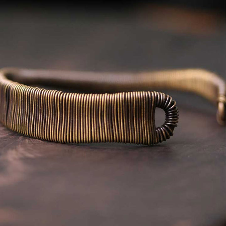 Buddha Stones Simple Design Wrapped Brass Copper Luck Wealth Adjustable Cuff Bracelet - image 3