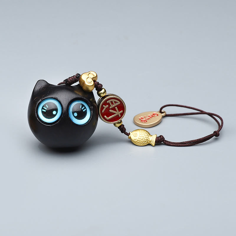 Buddha Stones Green Sandalwood Mini Cute Animal Rabbit Cat Deer Whale Prosperity Phone Hanging Decorations - Red Sandalwood Blue Eyes Cat 2.8*2.6cm - image 1
