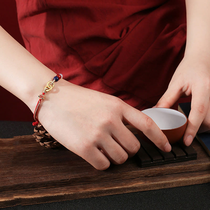 Buddha Stones 925 Sterling Silver Double Peace Buckle Lotus Auspicious Bracelet - image 7