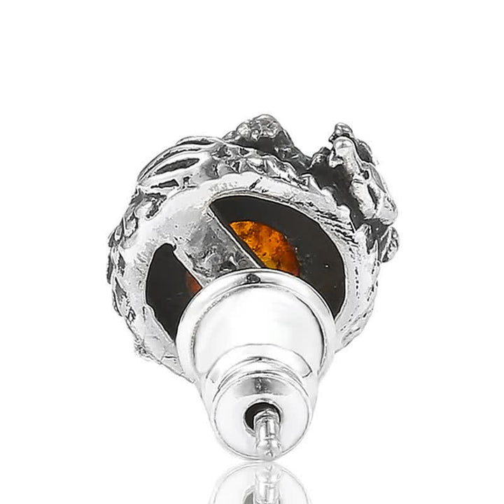 Buddha Stones 925 Sterling Silver Natural Amber Dragon Success Protection Stud Earring - image 10