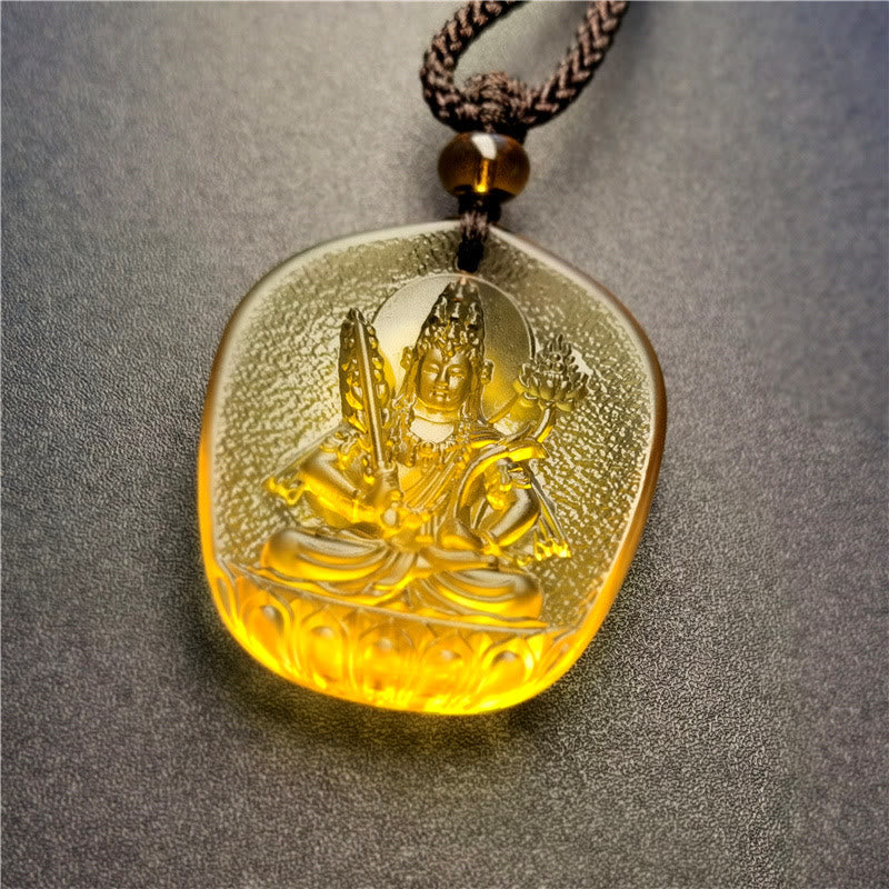 Buddha Stones Chinese Zodiac Natal Buddha Blessing Liuli Crystal Compassion Necklace Pendant - Ox/Tiger-Void Bodhisattva - image 6