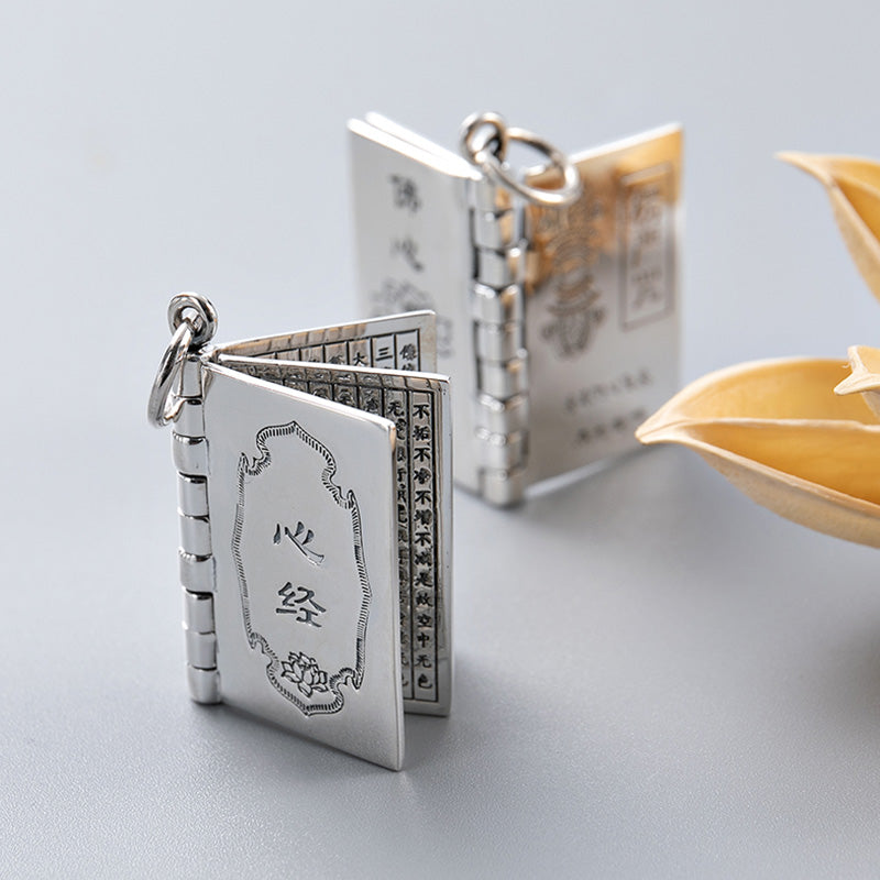 Buddha Stones 990 Sterling Silver Heart Sutra Great Compassion Shurangama Mantra Lotus Vajra Peace Necklace Pendant - image 13