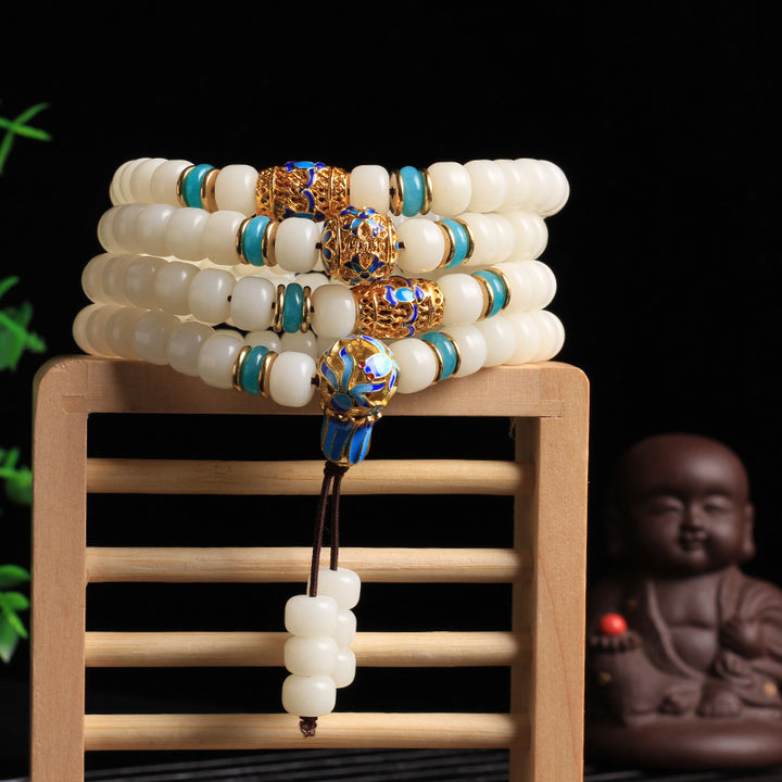 Buddha Stones Natural White Bodhi Seed Mala 108 Beads Wealth Bracelet - image 1