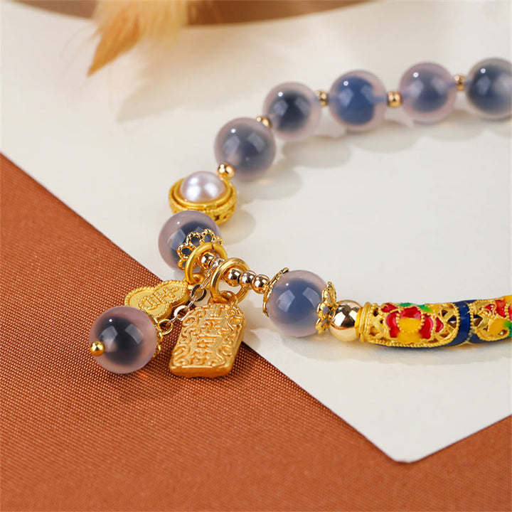 Buddha Stones Natural Blue Candy Agate Amulet Strength Bracelet - image 3