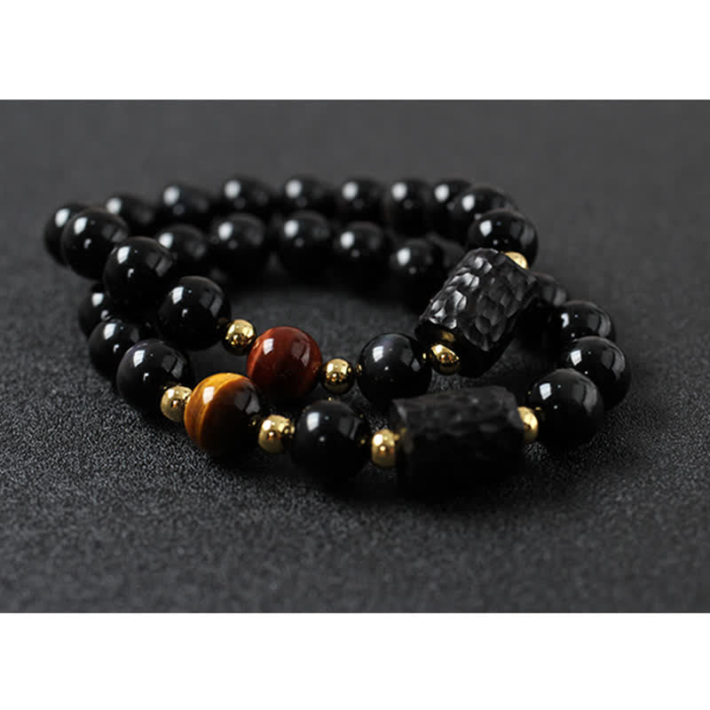 Black Obsidian Ebony Wood Red Tiger Eye Strength Couple Bracelet - image 7