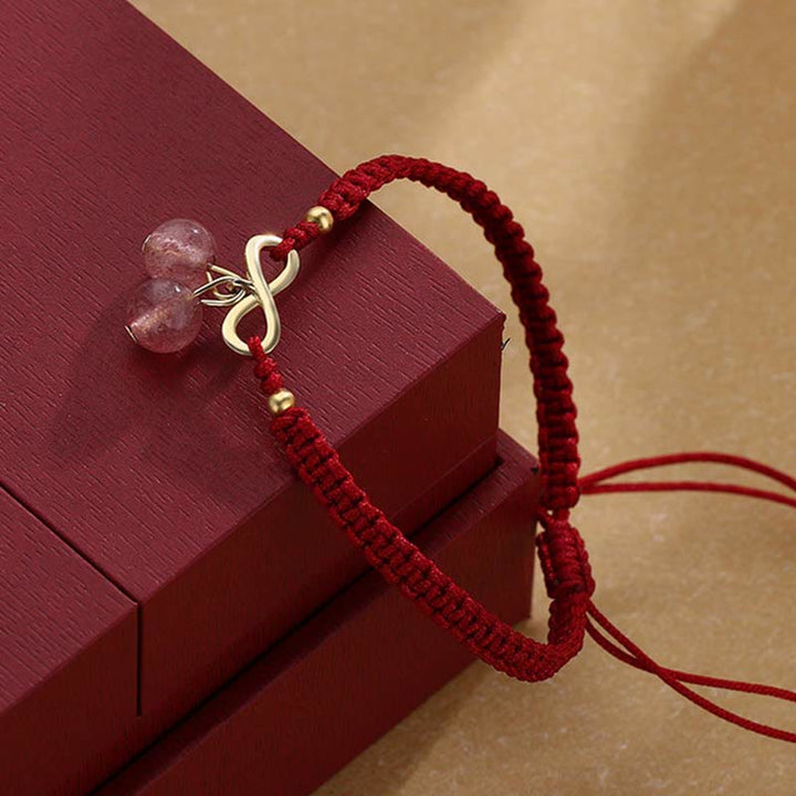 Buddha Stones Strawberry Quartz Crystal Endless Knot Love Healing Red String Weave Bracelet - image 2