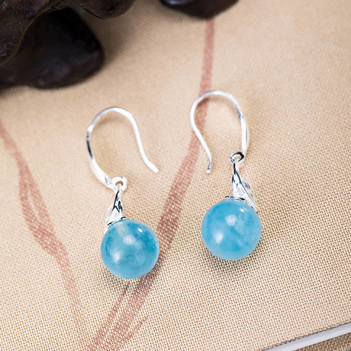 Buddha Stones 925 Sterling Silver Natural Aquamarine Leaf Flower Peace Earrings Necklace - image 2