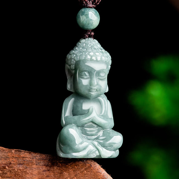 Buddha Stones Natural Jade Meditation Buddha Amulet Serenity Necklace Pendant - image 1