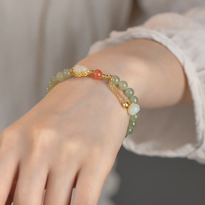 Buddha Stones 925 Sterling Silver Hetian Jade Gourd Lotus Abundance Luck Bracelet - image 7