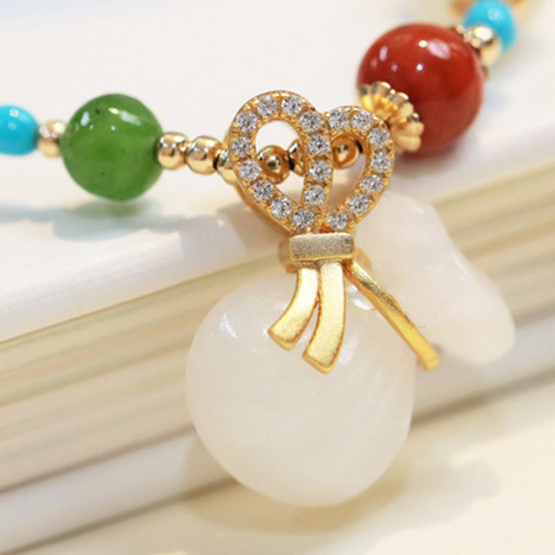 Buddha Stones Natural Hetian White Jade 14K Gold Plated Money Bag Blessing Bracelet - image 5