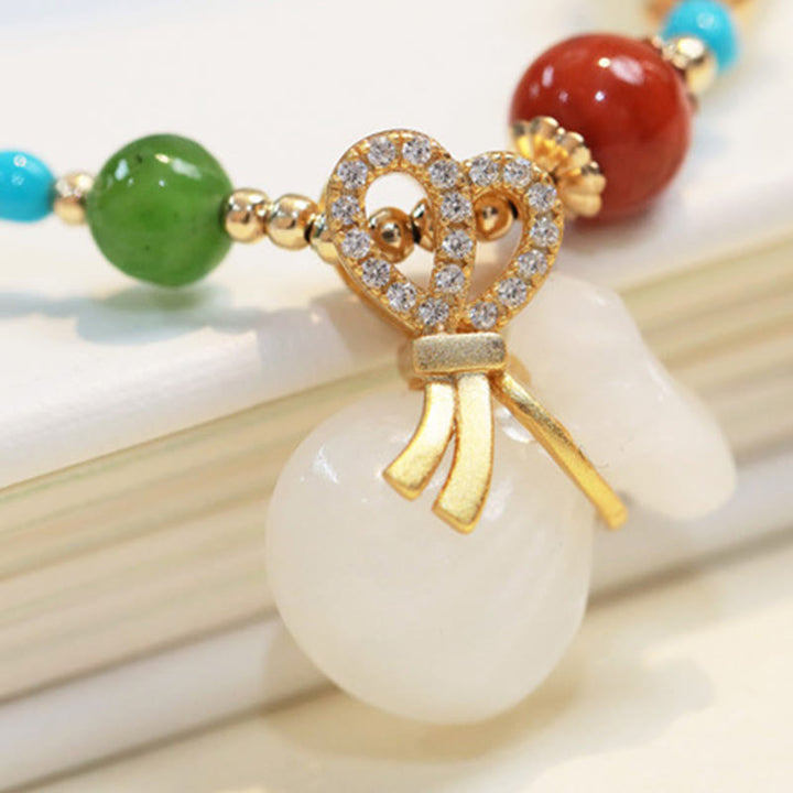 Buddha Stones Natural Hetian White Jade 14K Gold Plated Money Bag Blessing Bracelet - image 5