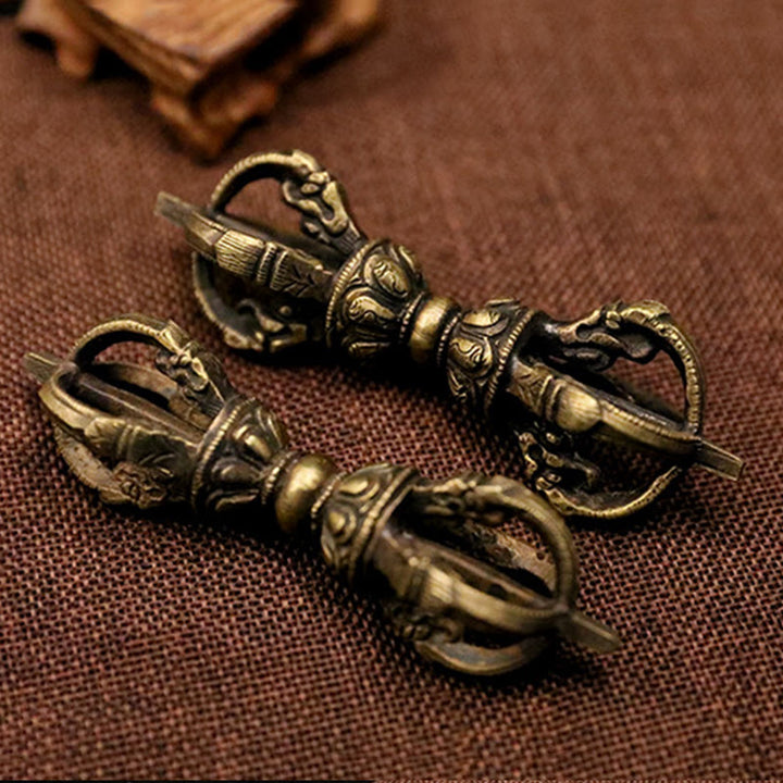 Buddha Stones Handmade Nepal Five Prong Three Prong Vajra Dorje Strength Copper Decoration - image 4