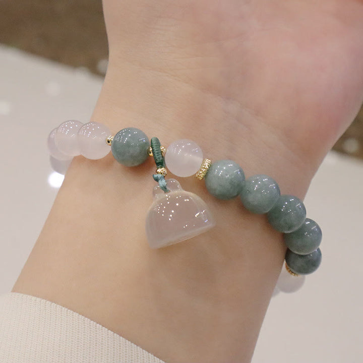 Buddha Stones White Agate Jade Lotus Flower Peace Buckle Protection Bracelet - image 3