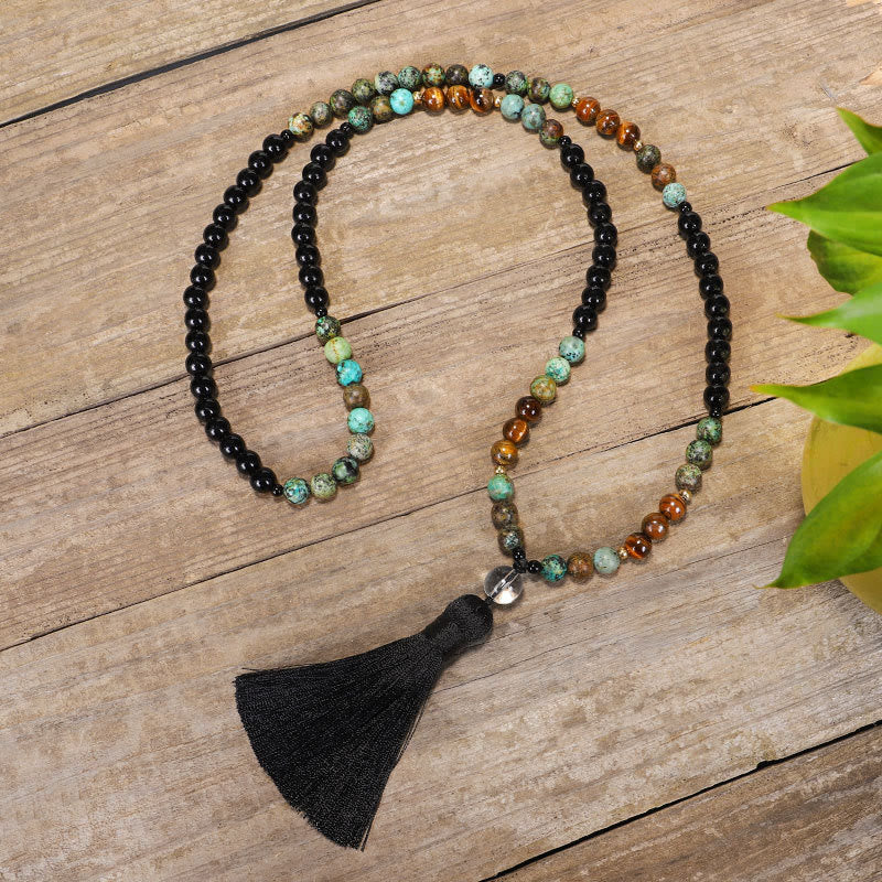 Buddha Stones 108 Mala Beads Natural Stone Tiger Eye Turquoise Protection Strength Bracelet Necklace - image 5