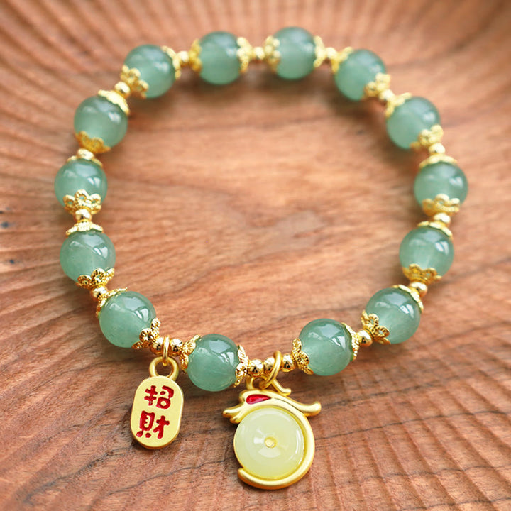 Buddha Stones Year of the Dragon Red Agate Green Aventurine Peace Buckle Fu Character Lucky Fortune Bracelet - image 8