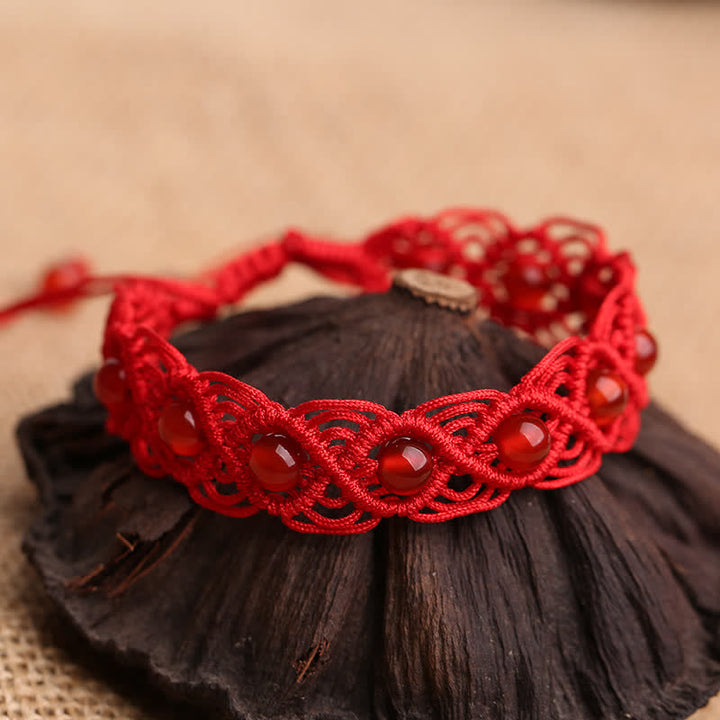 Buddha Stones Red Agate Confidence Red String Bracelet - Red Agate&Red String(Wrist Circumference 15-20cm) - image 0