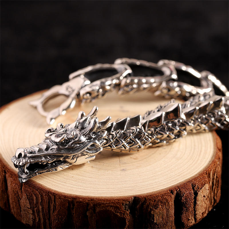 Buddha Stones 925 Sterling Silver Dragon Luck Success Bracelet Bangle - image 2