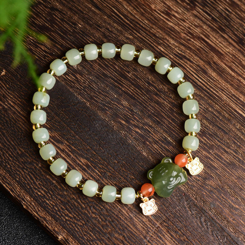 Buddha Stones Chinese Zodiac Lucky Tiger Jade Abundance Bracelet - image 5