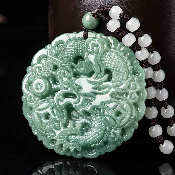 Buddha Stones Chinese Zodiac Dragon Jade Fortune Necklace String Pendant - Jade - image 0